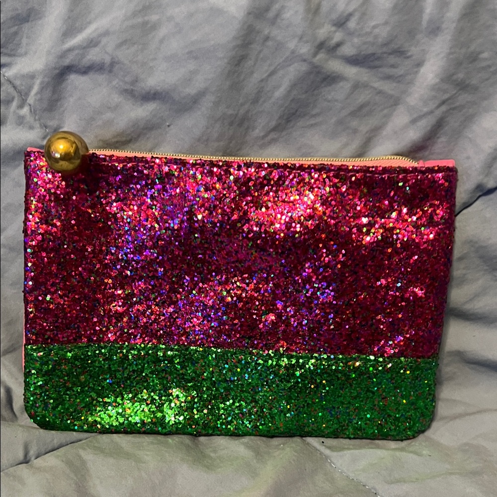 Ipsy Sparkling Pink and Green Glitter Pouch